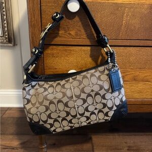 Coach Brown and Black Signature Shoulder Bag